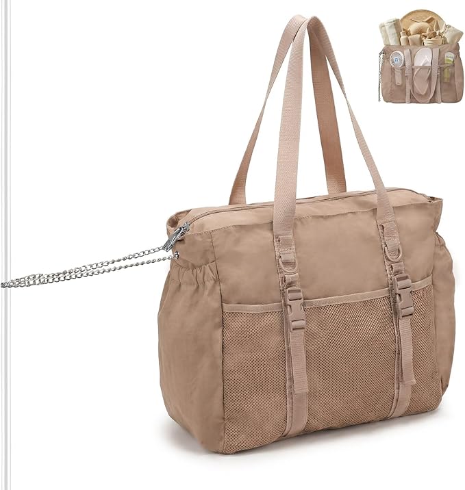 Omanmoli Beach Bag for Women Tote Bag Large with Anti-theft Lock & Chain,40oz Holder,Cruise Travel Vacation Picnic Pool Gy...