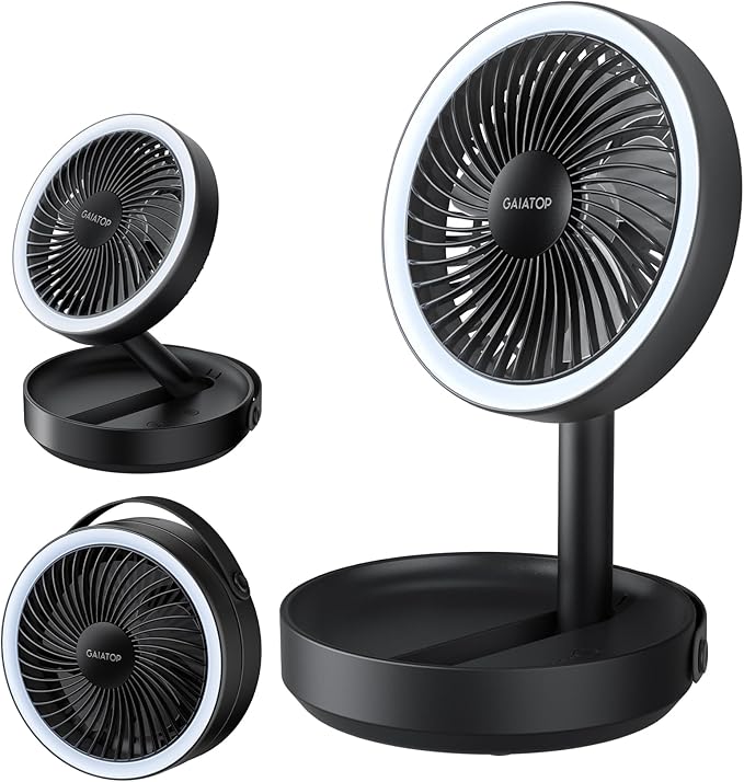 Gaiatop Foldable Small Desk Fan with LED Night Light, Wireless 6000mAh Battery Powered Portable Fan USB Rechargeable, Bedr...