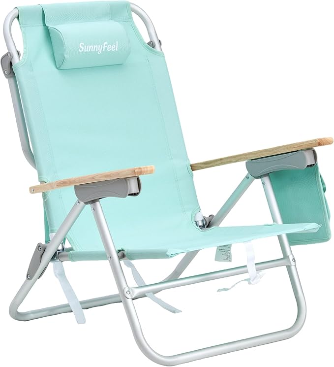 SUNNYFEEL Low Back Folding Beach Chair, Aluminum Heavy Duty Beach Chair with 5-Position, Portable Camping Chair for Adults...