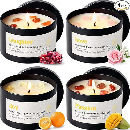 AOOVOO Crystal Energy Candles Set for Women - 4 Pack 26 oz Soy Wax Candles for Home Scented, 200 Hour Long Lasting Candle,...