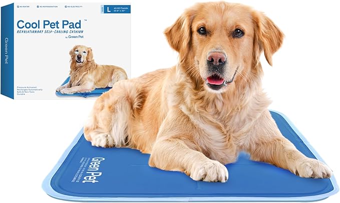 The Green Pet Shop Cool Pet Pad - Large, Blue - Self-Cooling, Pressure Activated Mat for Dogs & Cats from 46-80 lbs - Non-...