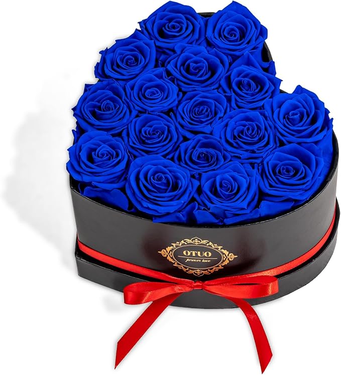 Otuo 16 Preserved Roses in Heart-Shaped Box, Flowers for Delivery Prime Last up 2 Years, Real Forever Flowers for Wife, Gi...
