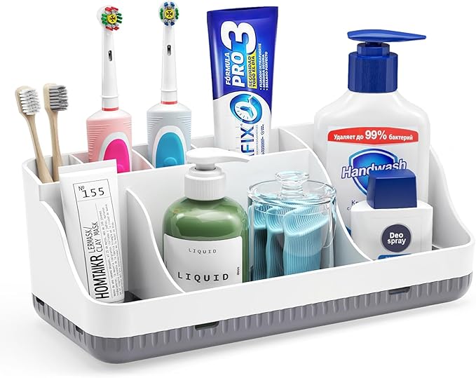 Bathroom Counter Organizer and Storage, 7 Slots Detachable Toothbrush Holders for Bathrooms, Anti-Slip Electric Toothbrush...