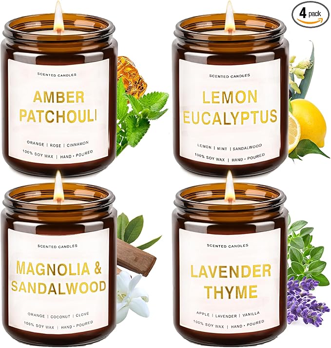 Candles for Home Scented, 4 Pack Soy Candle Non Toxic, Spring Scented Candles with Lavender Thyme, Magnolia & Sandalwood, ...