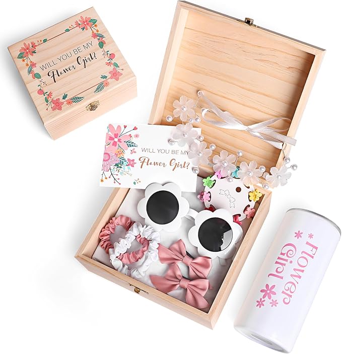 9Pcs Flower Girl Proposal Gift Set, Will You Be My Flower Girl Gift for Wedding Includes Tumbler Sunglasses Hair Accessory...