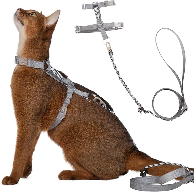Sovarin Cat Harness and Leash Set - Grey Lightweight Soft Kitten Harness Escape Proof, Adjustable Travel Pet Harness for W...