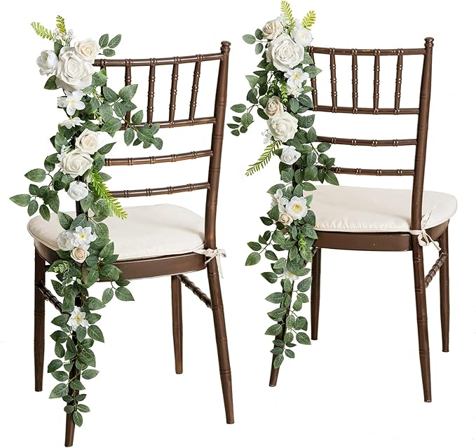 Ling's Moment 10pcs Wedding Chair Decorations Aisle Floral Swag Artificial Pew Flowers Hanging Garland White & Sage Green ...