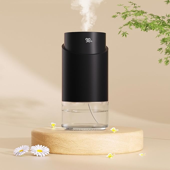 Waterless Essential Oil Diffuser - Rechargeable Black Aluminum Alloy 100ml Scent Machine with 4 Timers, 3 Mist Levels & Ve...