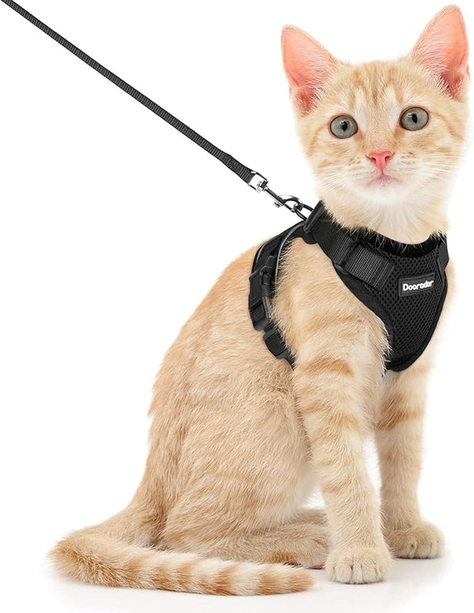 Dooradar Cat Harness and Leash Set, Escape Proof Safe Adjustable Kitten Vest Harnesses for Walking, Easy Control Soft Brea...