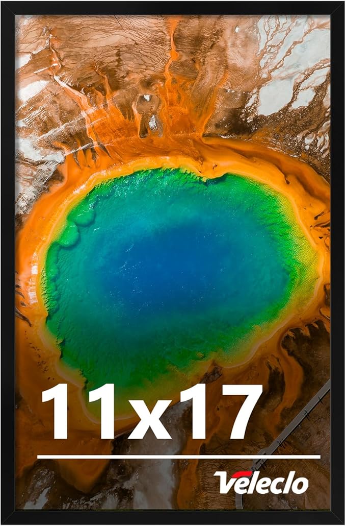 Veleclo 11x17 Picture Frame for Wall Display, 11x17 Black Picture Frame with Shatter Resistant Plexiglass, Stable and Stur...