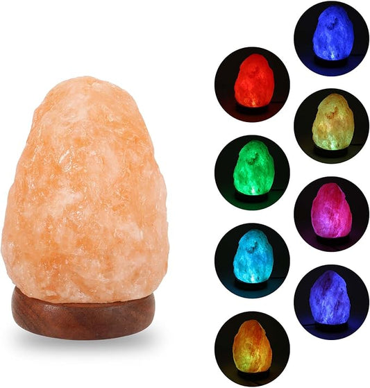 Wrcevtor Natural Salt Rock Night Lamp with 7 Colors Changing, Mini Small Crystal Salt Lamp for Home Decor and Gift - Natur...