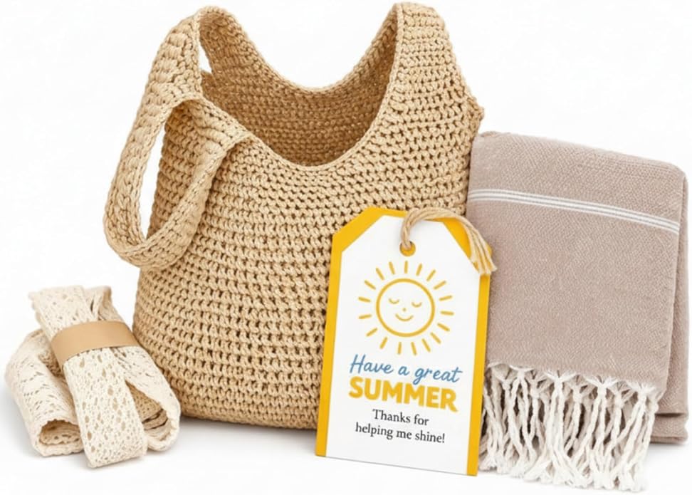 Hahafelt 2 Pcs Crochet Tote Bag and Turkish Beach Towel for Women Summer Vacation Gift Set Beach Mesh Tote Bag Aesthetic B...