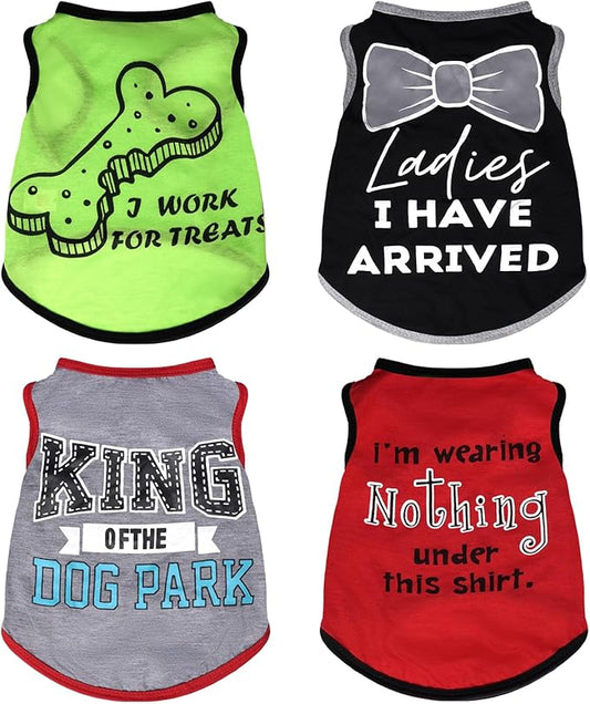 hoyuwak 4 Pieces Pet Shirts Funny Dog Printed Clothes Cool Breathable Puppy Sleeveless Vests Boy Dog Outfit for Summer