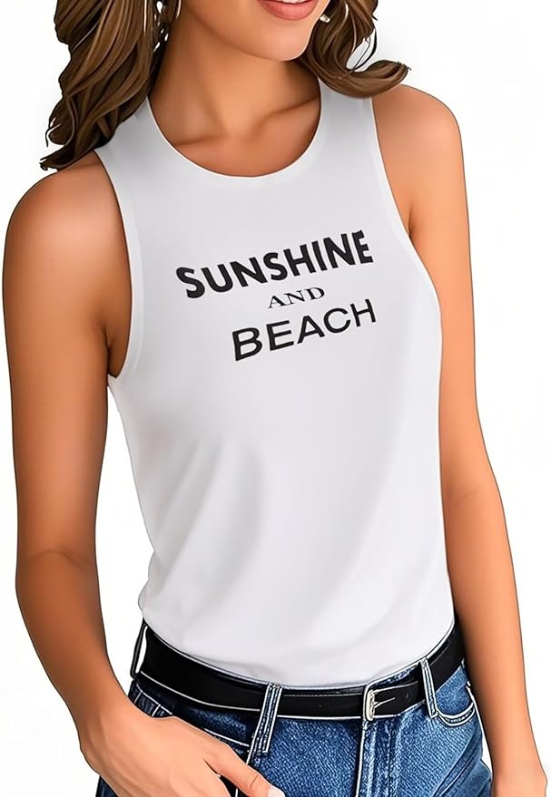 Womens Summer Tops Crewneck Sleeveless Tunic Shirts Beach Essentials Basic Tees