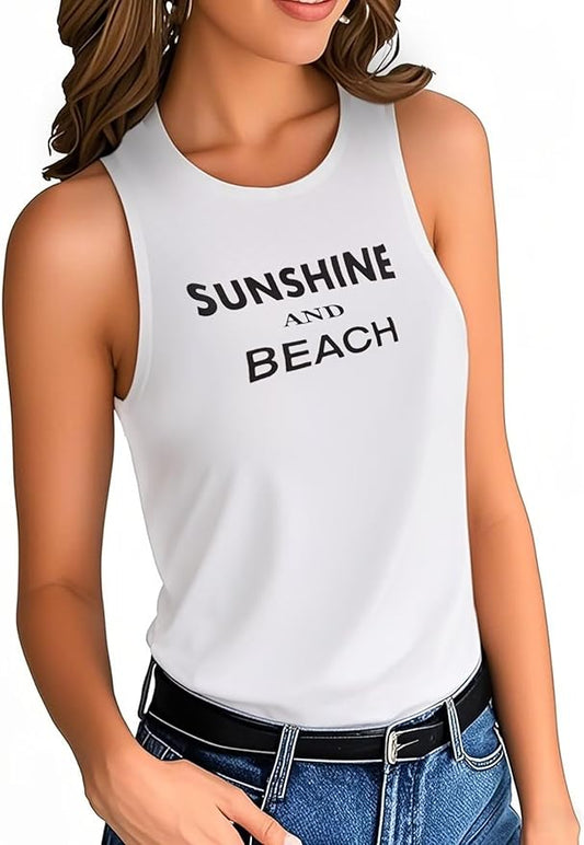 Womens Summer Tops Crewneck Sleeveless Tunic Shirts Beach Essentials Basic Tees