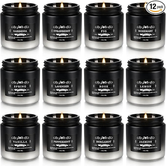 12 Pack Men's Scented Candles in Jar - 3.5oz Each, 150+ Hours Long Lasting, Soy Blend Wax Aromatherapy Candle Gifts Set fo...