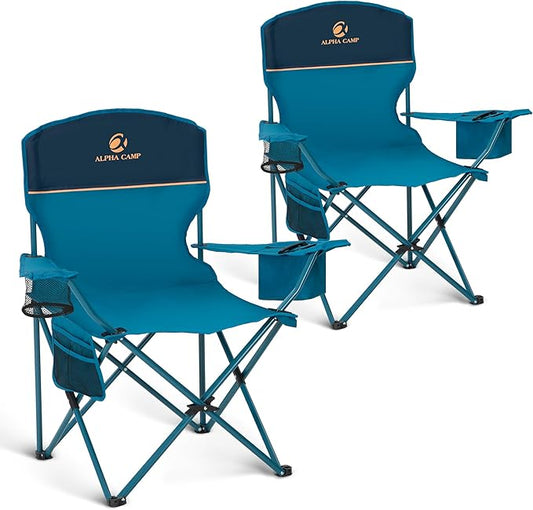 ALPHA CAMP Camping Chairs 350LBS Capacity, Heavy Duty Folding Chair with 4-Can Cooler Bag, Portable Outdoor Chair with Cup...