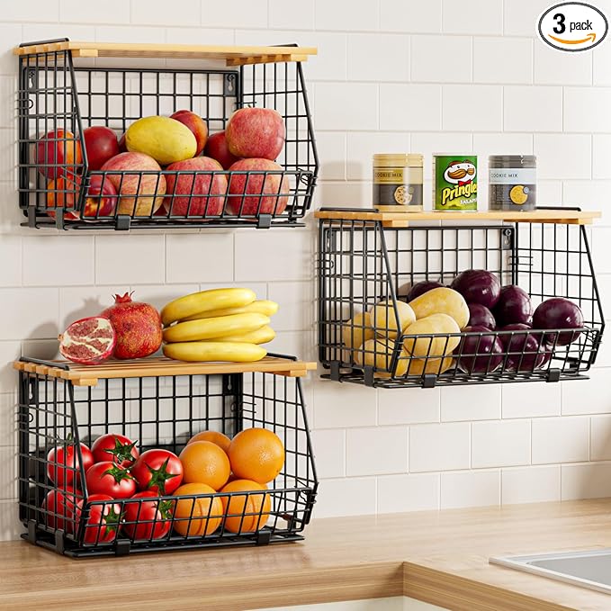 GGIU Wire Fruit Basket for Kitchen Storage: Hanging and Counter Basket for Vegetable Produce - Potato and Onion Storage fo...