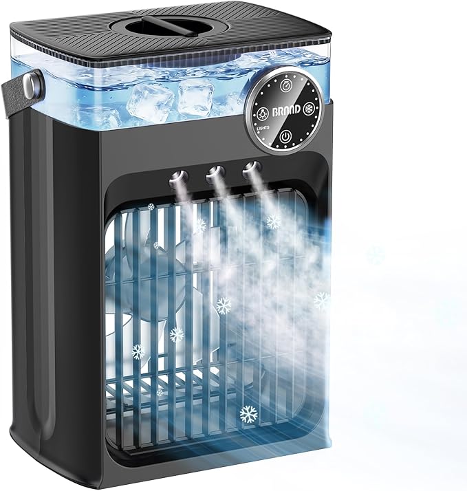 Portable Air Conditioners, 4 in 1 Evaporative Air Cooler with 1200ML Tank, Queit Cooling Fan with Remote Control, 2-8H Tim...