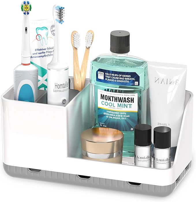 Homtalker Toothbrush Holders for Bathroom Counter - Detachable Bathroom Organizer and Storage Electric Toothbrush and Toot...