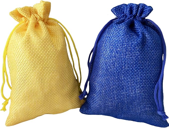 Autupy Burlap Drawstring Bags, 20 Pack, Blue and Yellow, Gift Pouches for Wedding Party Favors