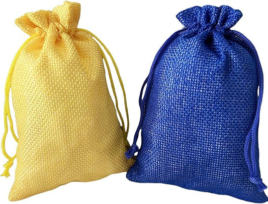 Autupy Burlap Drawstring Bags, 20 Pack, Blue and Yellow, Gift Pouches for Wedding Party Favors