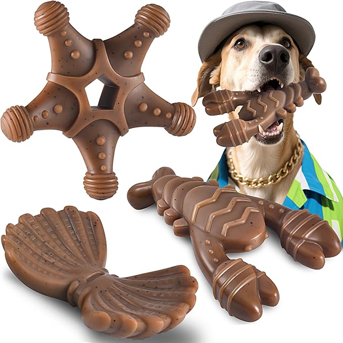 NEZIN Dog Toys for Aggressive Chewers, Indestructible Toys for Large Dogs, Dog Chew for Large Medium Small Breed, 3 Pack S...