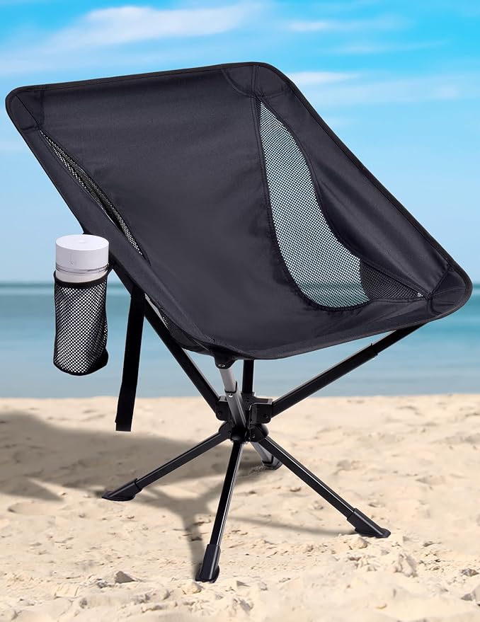 Docusvect Swivel Portable Camping Chair for Adults, Fast Setup, Lightweight & Small Folding Chair with Cup Holder, Side Po...