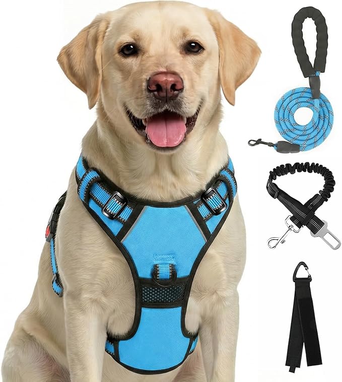 FURRYFECTION Plaid Dog Harness for Large Dogs, Reflective No Pull Adjustable Pet Vest with Front Clip, Leash, Easy Control...