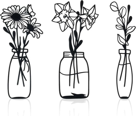 Zzbakress 3 Piece Metal Flowers and Vases Wall Decoration Minimalist Art Wall Sculpture Daffodils Chrysanthemum Eucalyptus...