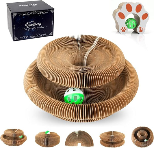 Goosheep 1 Pack Cat Scratcher Kitty Curls Accordion Cat Toys for Indoor Cats Cardboard Cat Scratching Board Ball Scratcher...