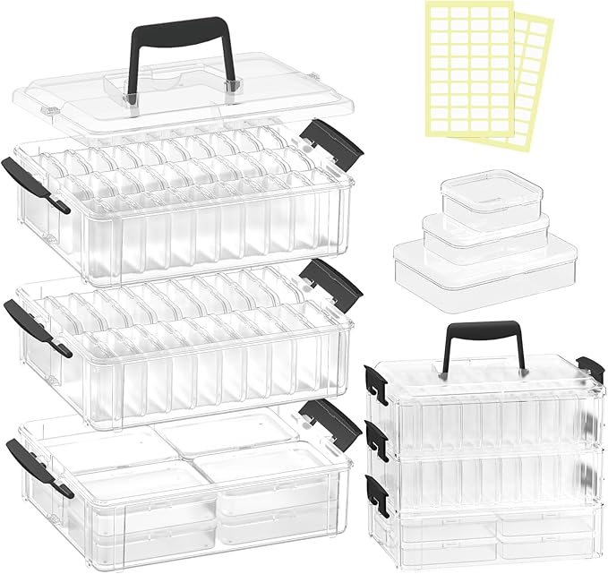 VANSUNS Bead Organizer Box 58 Pcs, 3-Tier Stackable Storage Box, and 3 Different Container Sizes Small Plastic Containers ...