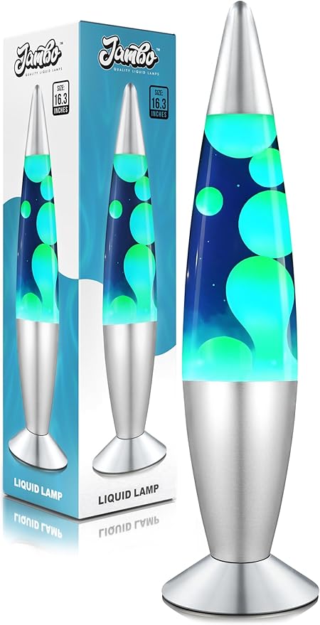 JAMBO 16" Beautiful Lamp- Blue with Yellow/Green Wax, Relaxing Liquid Light, Night Light Nightlight, Home Decor Living Roo...