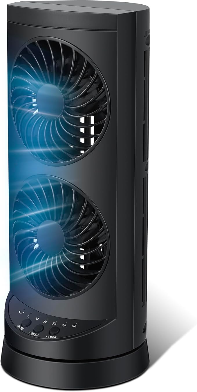Personal Tower Cooling Fans that Blow Cold Air, Standing Small Desk Fan with 3 Speeds & Timer, 60° & 110° Oscillating Tabl...
