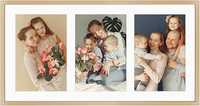 Golden State Art, 5x7 Aluminum Collage Frame, Displays 7x5 Pictures With 3 Openings Mat or One 8.5x16.3 Photo, Real Glass,...