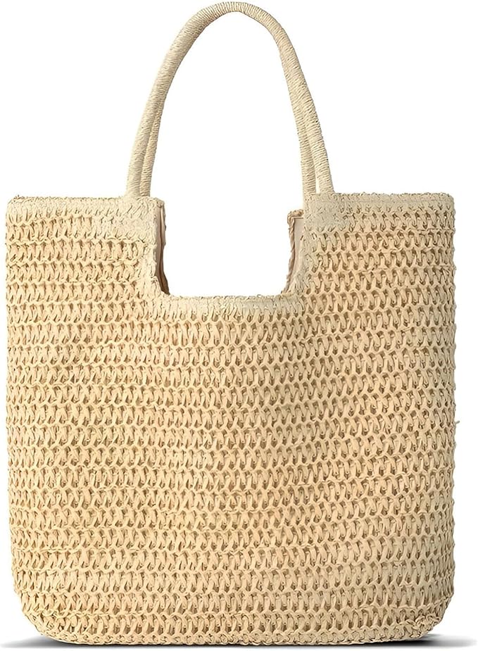 PASDUCHAS Soft Large Straw Beach Bag, Straw Wicker Beach Tote Summer Woven for Women