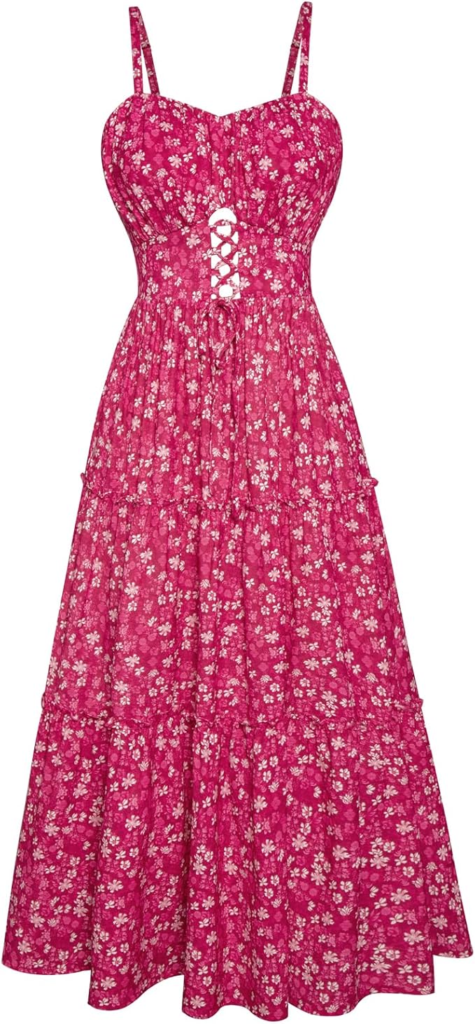 GRACE KARIN 2026 Women's Spaghetti Vacation Sundress Summer Beach Flowy Boho Floral Maxi Dresses with Pockets