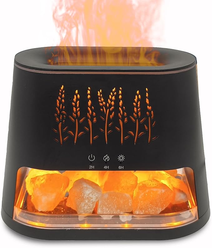 Fireplace Flame Diffuser & Himalayan Salt Lamp, 8 Colors Aromatherapy Diffuser Cool Mist Humidifier with Timer Auto Off Fu...