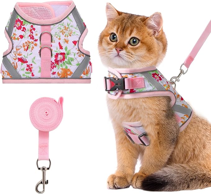 VIBRANZY Floral cat Leash and Harness Set. The cat Harness Escape Proof Feature Allows You to Walk You cat, Small Dog or R...