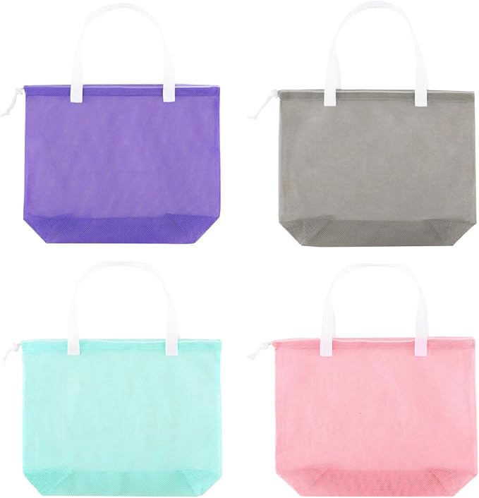hsmyank 4Pieces Cute Mesh Pool Tote Bags,Mesh Beach Bags With Drawsting For Swim,Travel,Party