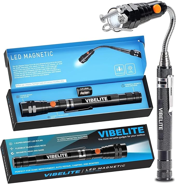 VIBELITE Extendable Magnetic Flashlight with Telescoping Magnet Pickup Tool-Cool Gadget Gifts for Men, Women, Him, Teen Bo...