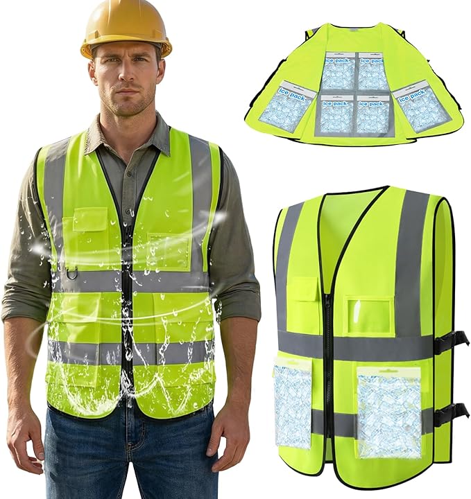 PANGTIKU Upgrade Cooling Vest with 24pcs Gel Ice Pack - Adjustable Ice Safety Vest for Men Women High Visibility Reflectiv...