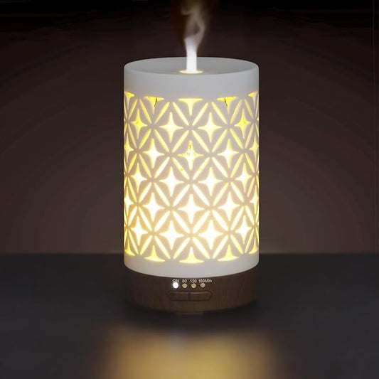 Earnest Living Essential Oil Diffuser for Home White Ceramic 100ml Aromatherapy Diffuser with 4 Timers 7 Night Lights and ...