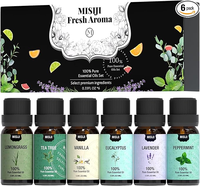 MISIJI Essential Oils Set Top 6 Aromatherapy-Essential Oils for Diffuser for Home,Air Freshening Diffuser Oils Scents for ...