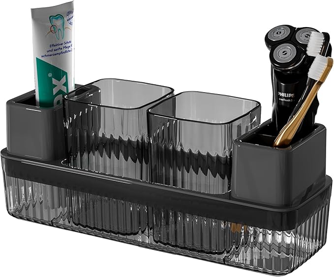Toothbrush Holder for Bathrooms, 2 Cups Toothbrush Organizer for Bathroom Countertop, Toothbrush Holder Toothbrush Storage...