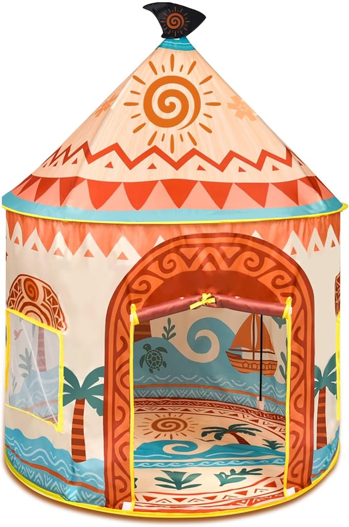 Amplov Tropical Adventure Princess Play Tent for Kids, 53"x41" Island-Themed Pop-Up Playhouse with LED Lights & Carry Bag,...