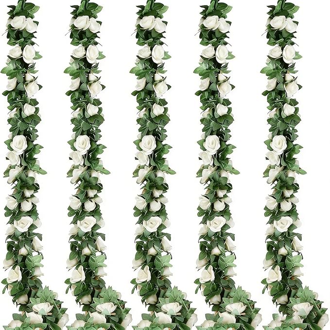 5pack Flower Garland Artificial Fake Rose Garland Vine Artificial Flowers for Decoration Floral Garlands Decor-Total 41 Ft...