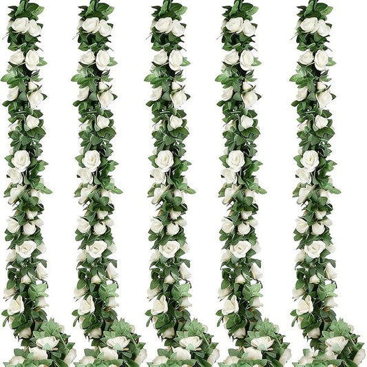 5pack Flower Garland Artificial Fake Rose Garland Vine Artificial Flowers for Decoration Floral Garlands Decor-Total 41 Ft...
