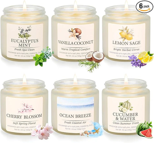 Spring Summer Scented Candles Set, Soy Candles for Home, 6 Pack Candle Gift Set - Gifts for Women Mother's Day, Aromathera...