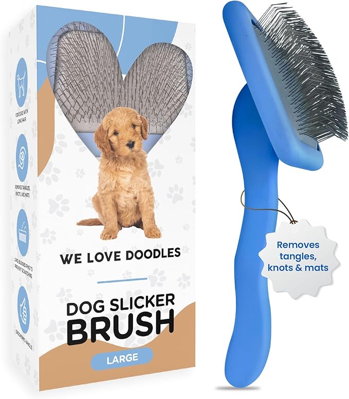 Slicker Brush for Dogs, Dog Grooming Supplies - Best Doodle & Poodle Brush for Haired Dogs - Goldendoodle Pin Detangler fo...